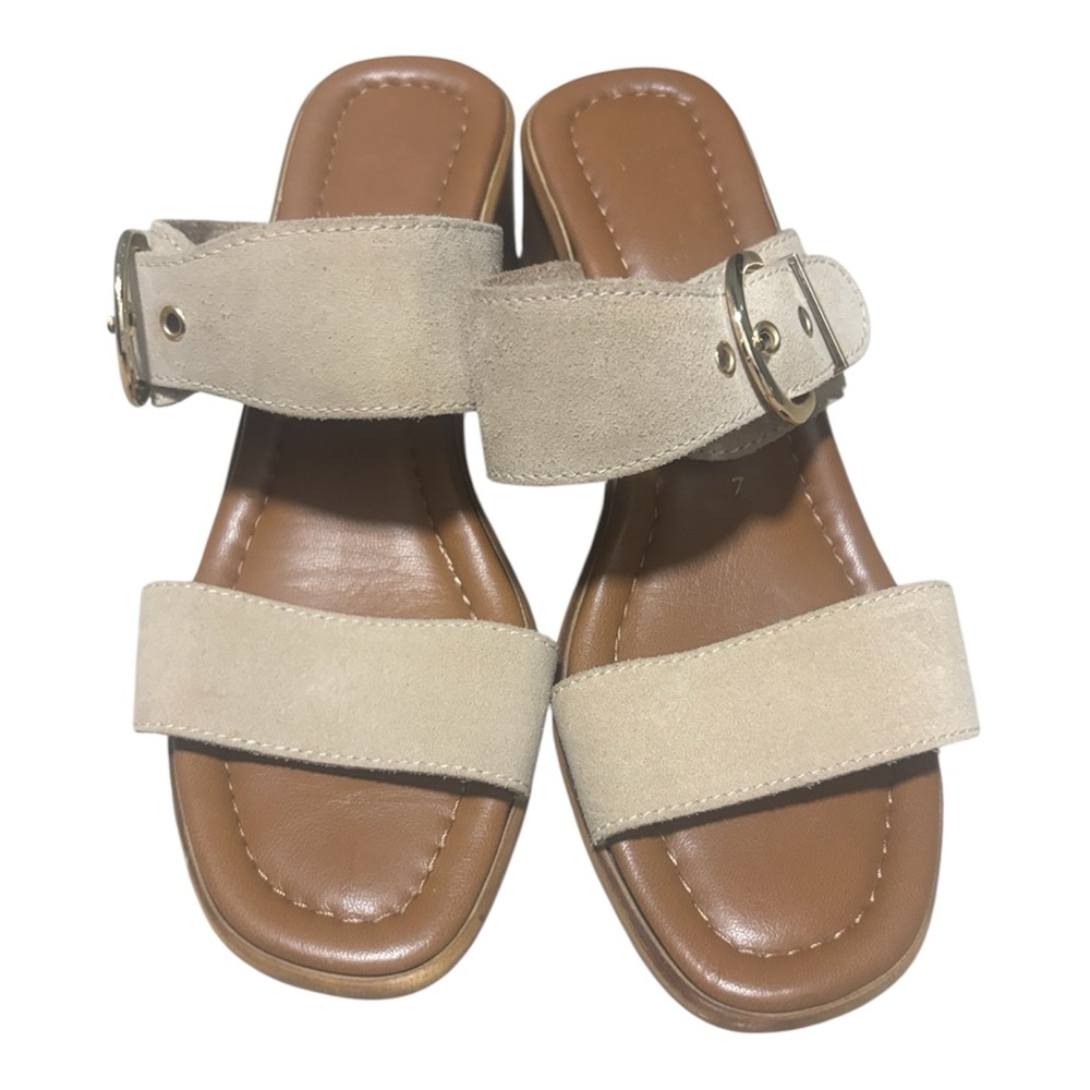 Women's Beige Double-Strap Slide Mules